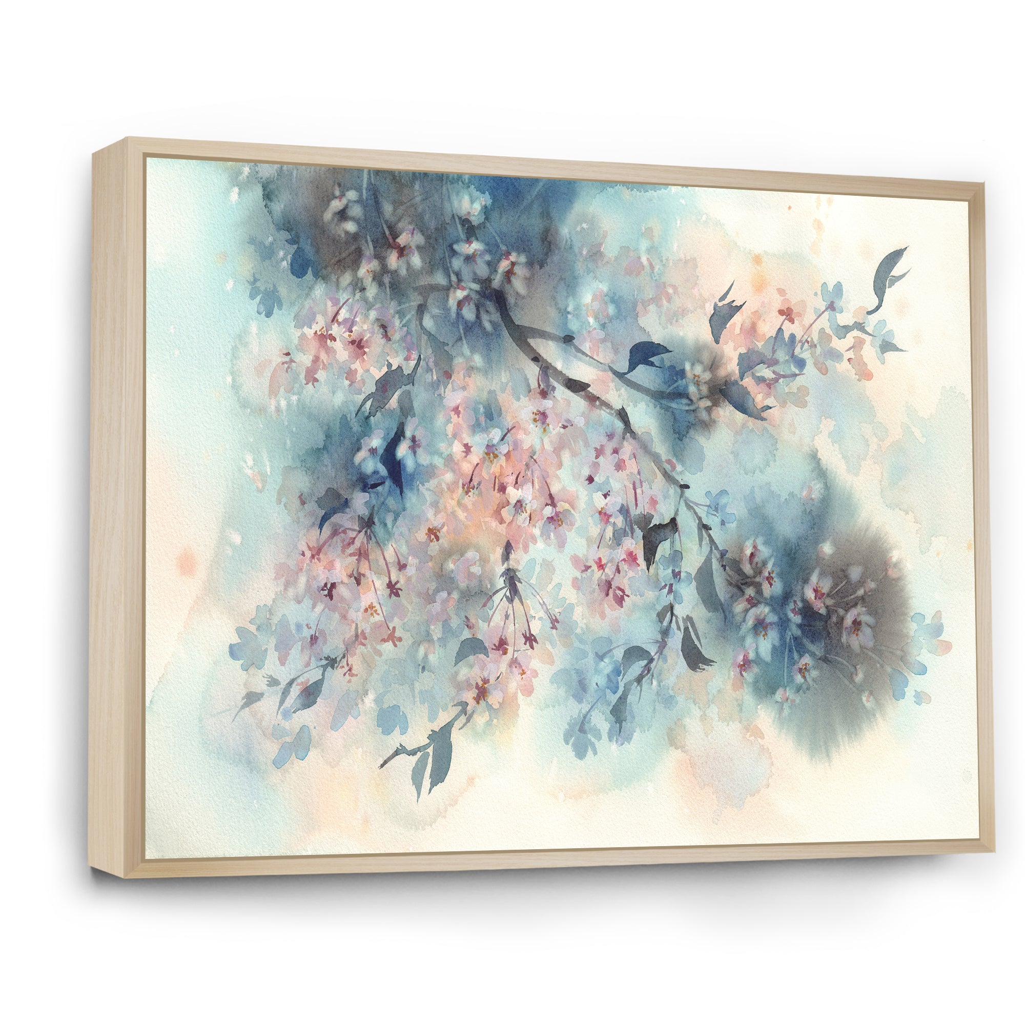 White Sakura Flower Blossom On Pastel Blue Background