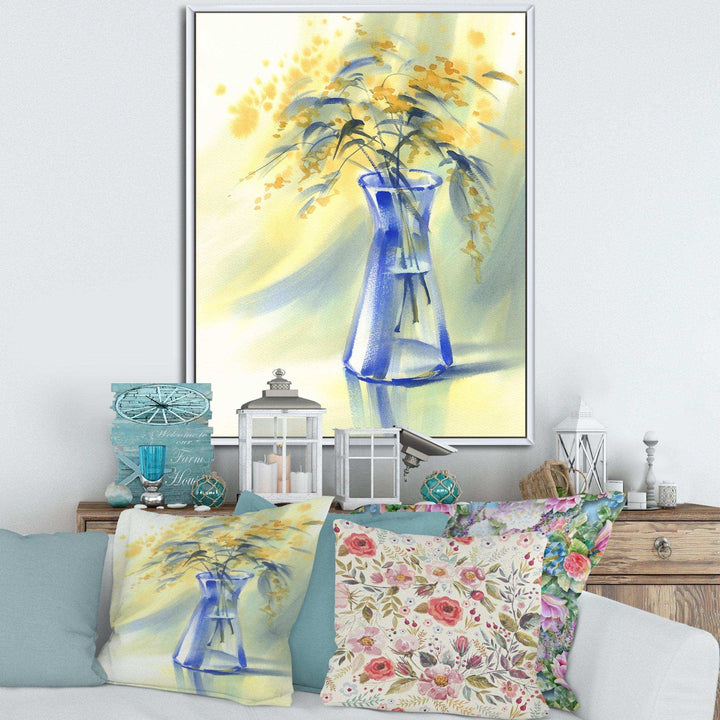 Summer Flowers In Blue Glass Bottle