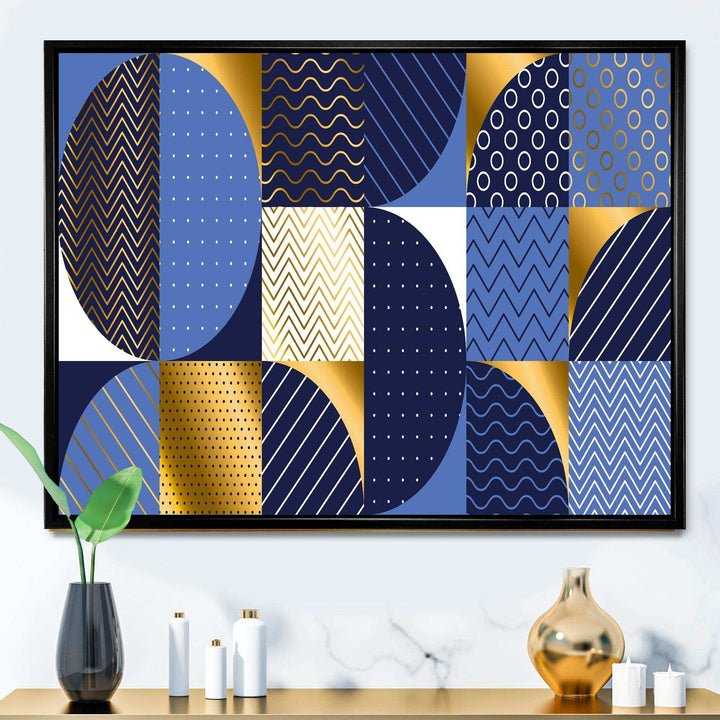 Retro Luxury Waves In Gold and Blue IV - Canvas Wall Art