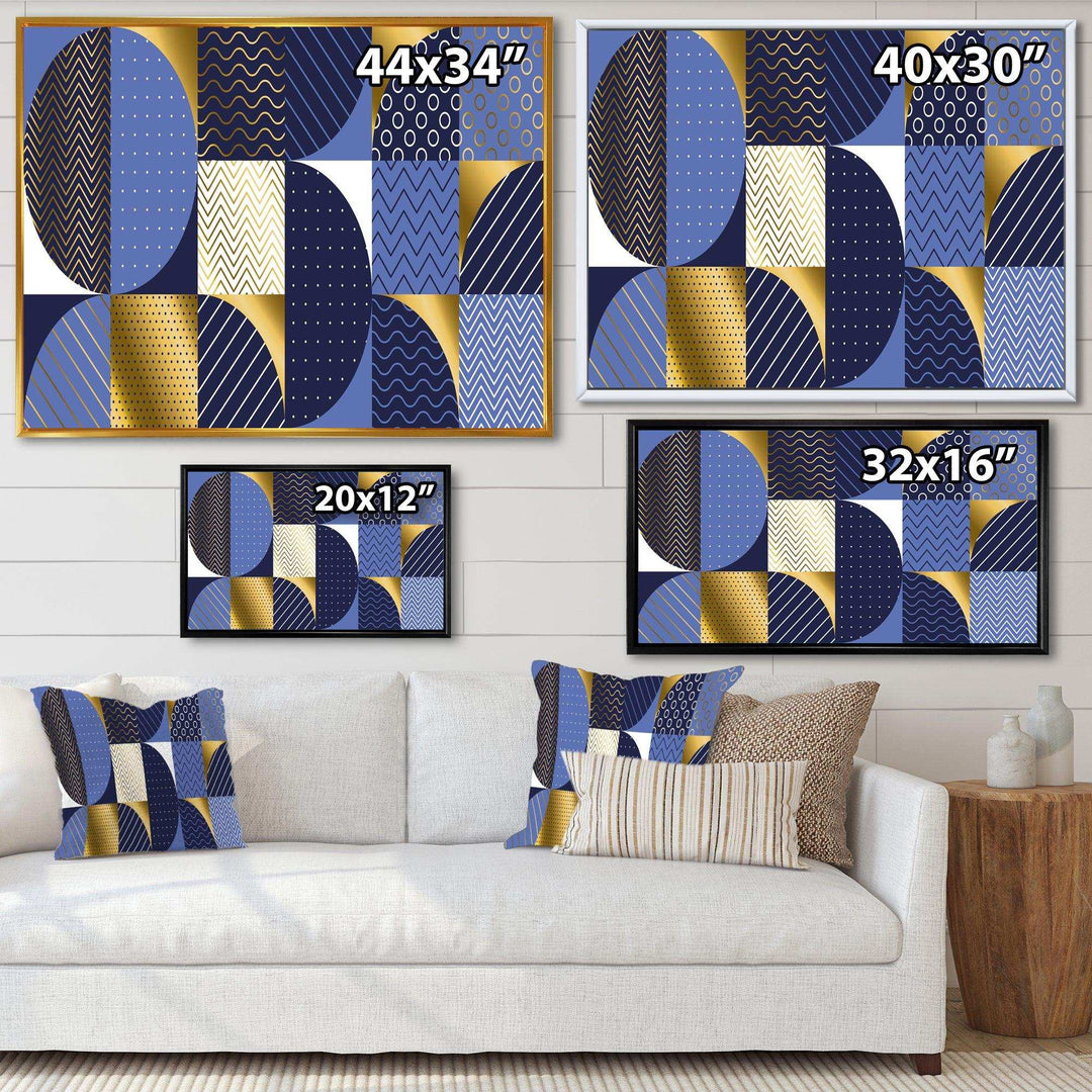 Retro Luxury Waves In Gold and Blue IV - Canvas Wall Art