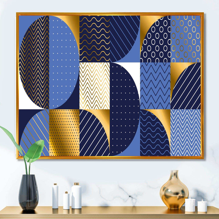 Retro Luxury Waves In Gold and Blue IV - Canvas Wall Art