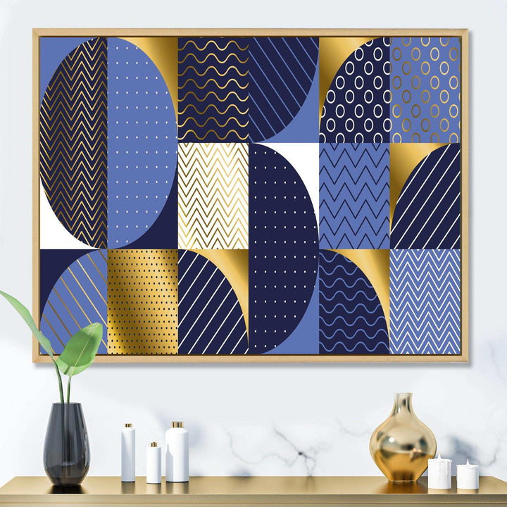 Retro Luxury Waves In Gold and Blue IV - Canvas Wall Art