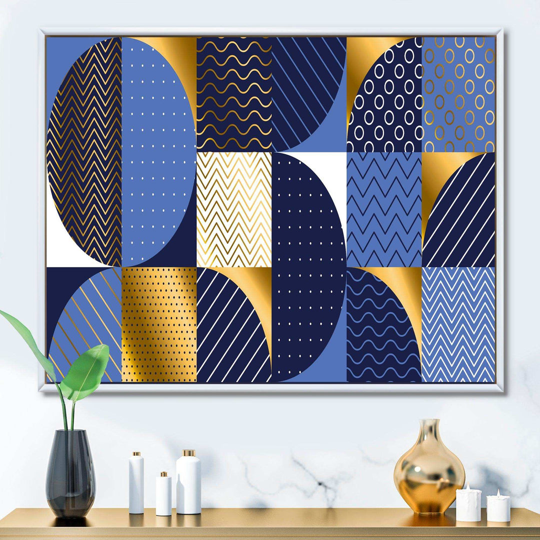 Retro Luxury Waves In Gold and Blue IV - Canvas Wall Art