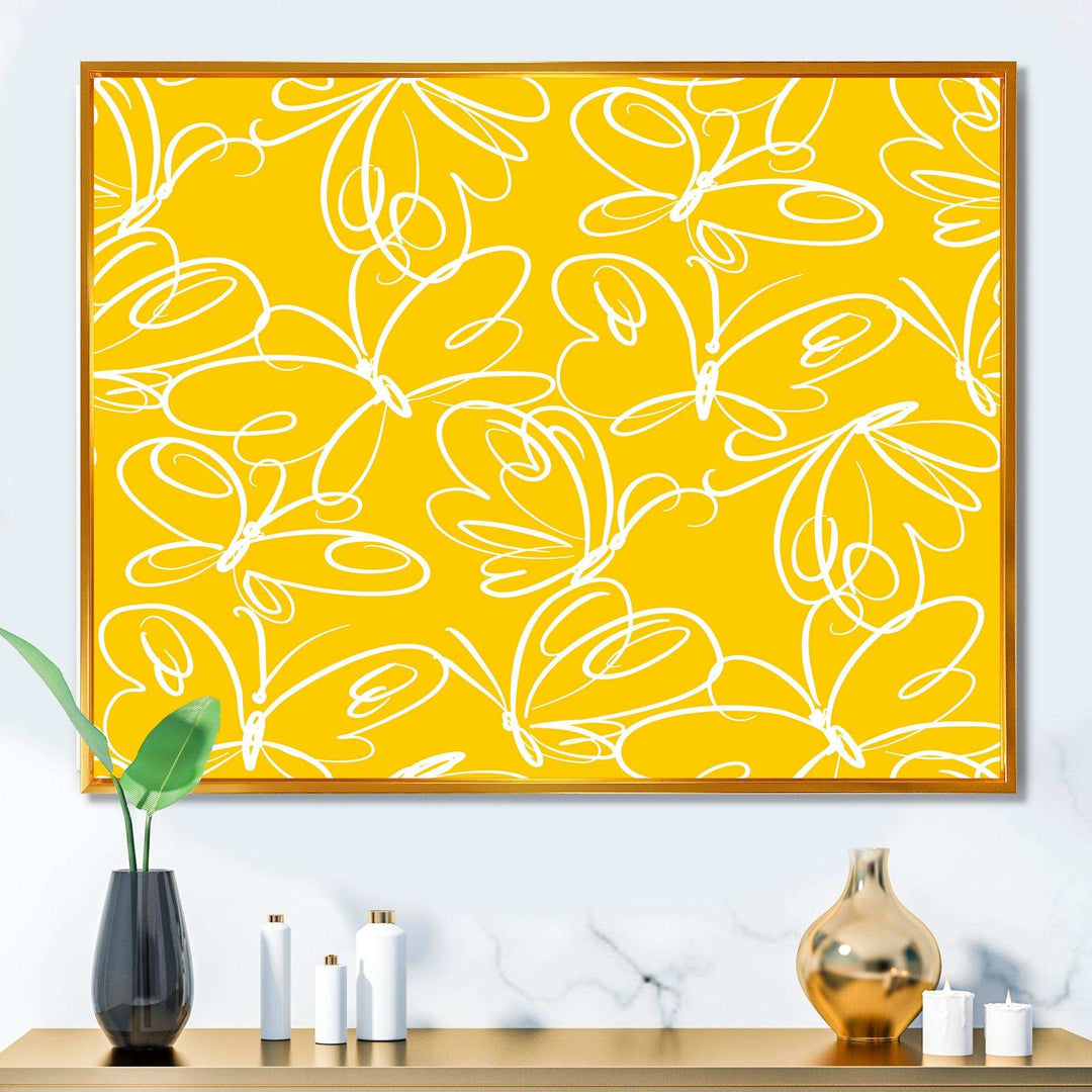 Butterflies hand drawn color pattern - Canvas Wall Art