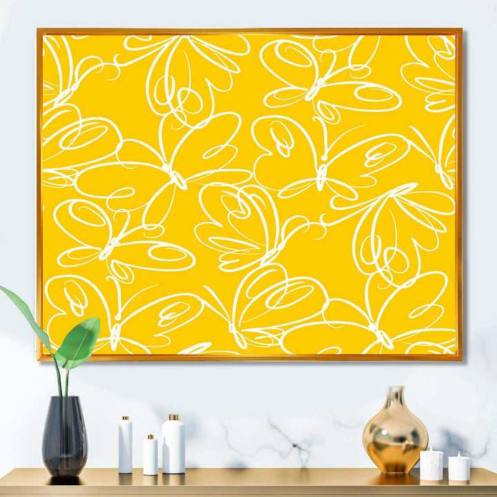 Butterflies hand drawn color pattern - Canvas Wall Art