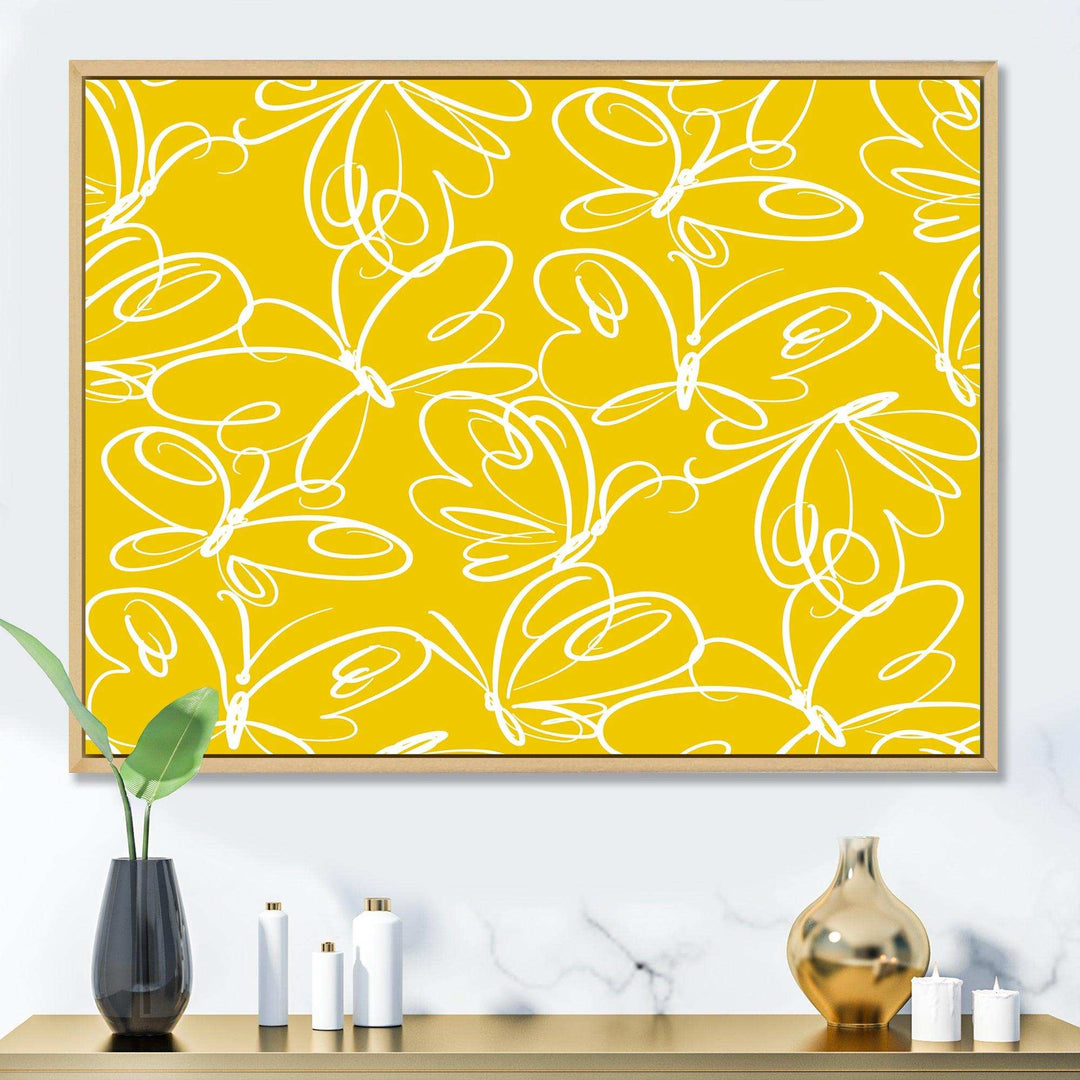 Butterflies hand drawn color pattern - Canvas Wall Art