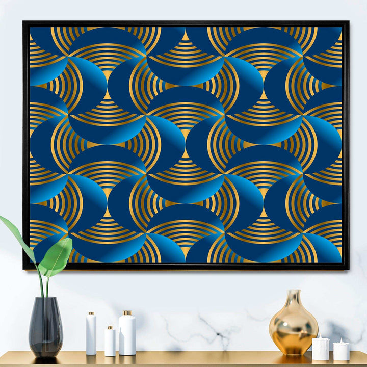 Geometric abstract waves in gold and marine blue - Wall Art Prints