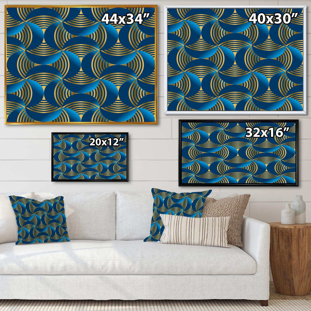 Geometric abstract waves in gold and marine blue - Wall Art Prints