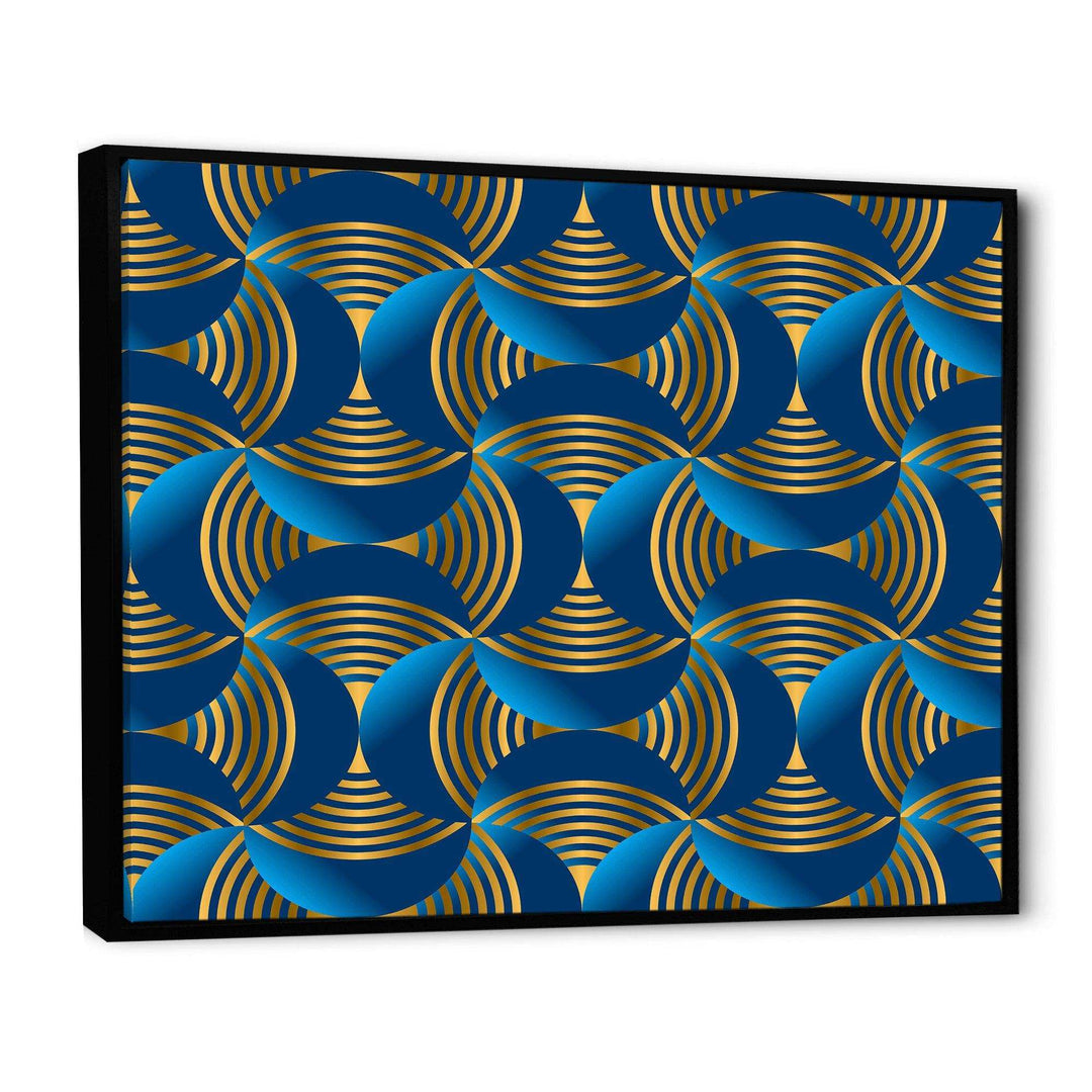 Geometric abstract waves in gold and marine blue - Wall Art Prints