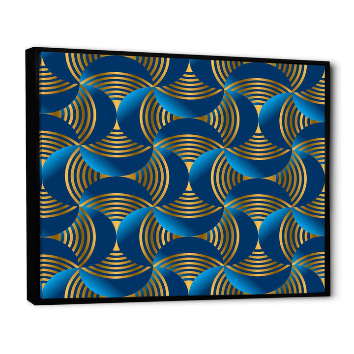 Geometric abstract waves in gold and marine blue - Wall Art Prints