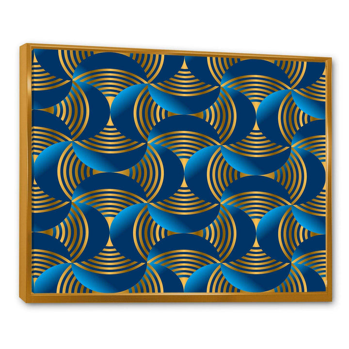 Geometric abstract waves in gold and marine blue - Wall Art Prints