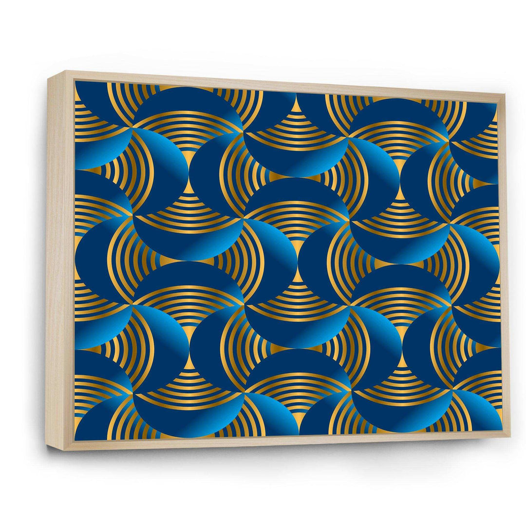 Geometric abstract waves in gold and marine blue - Wall Art Prints