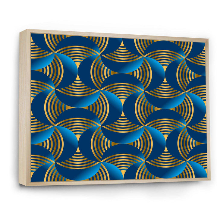 Geometric abstract waves in gold and marine blue - Wall Art Prints