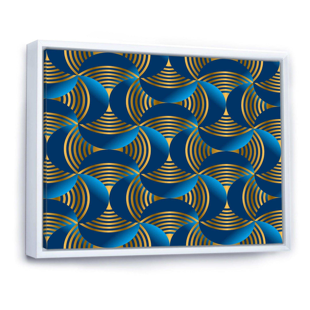 Geometric abstract waves in gold and marine blue - Wall Art Prints