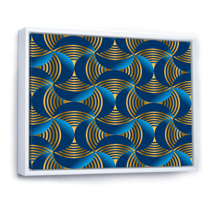 Geometric abstract waves in gold and marine blue - Wall Art Prints