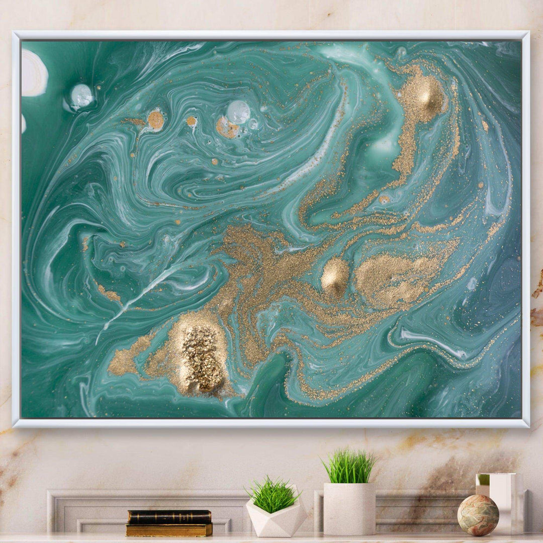 Nature Green and Gold Marble - Bedroom Wall Art