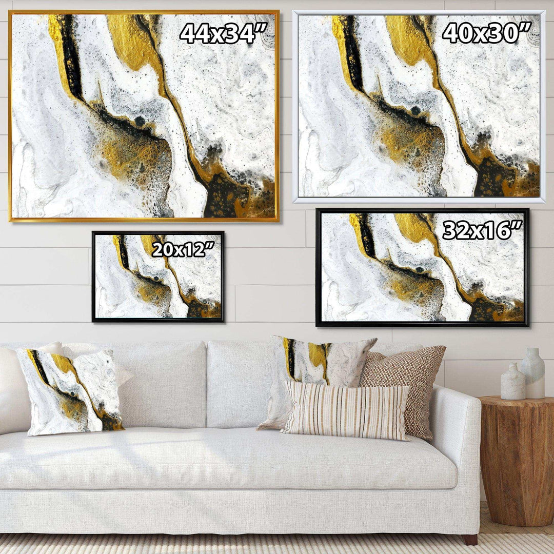 Gold and Black on White Acrylic Marble - Modern Living Room Wall Decor