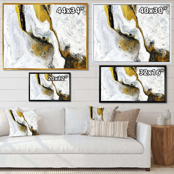 Gold and Black on White Acrylic Marble - Modern Living Room Wall Decor