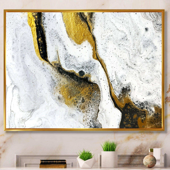 Gold and Black on White Acrylic Marble - Modern Living Room Wall Decor
