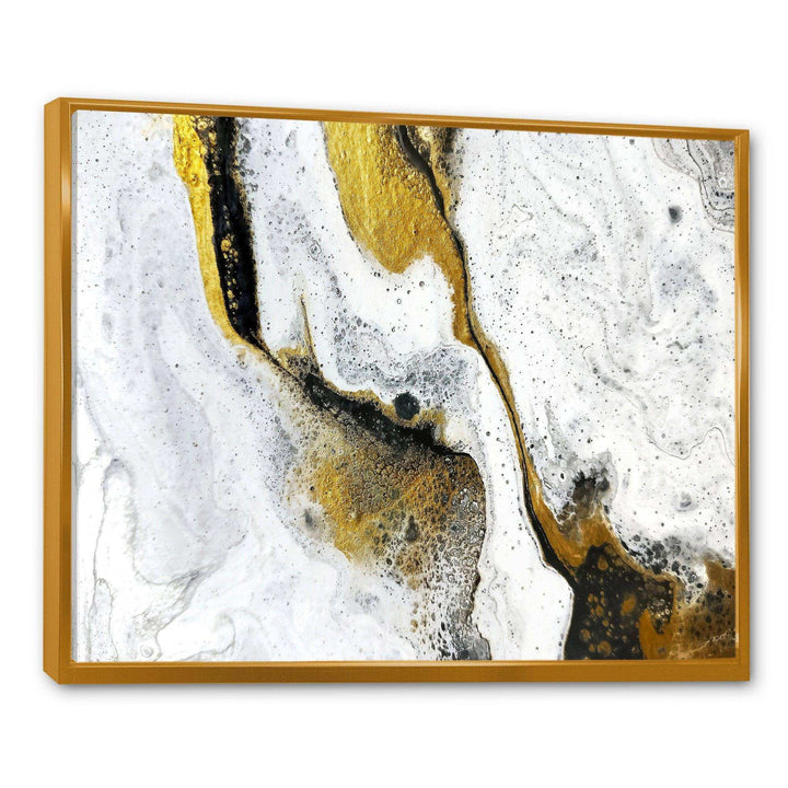 Gold and Black on White Acrylic Marble - Modern Living Room Wall Decor