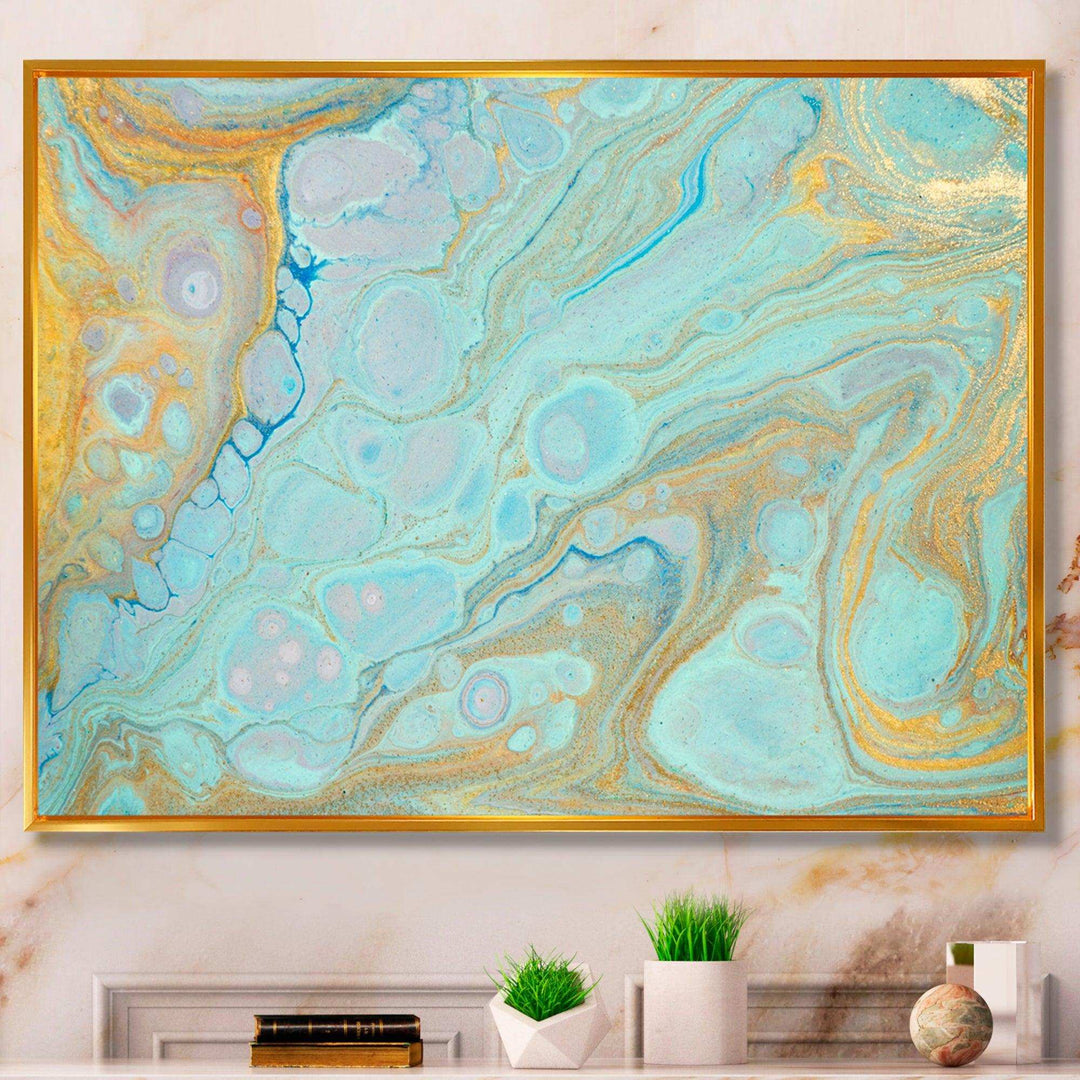 Blue and Gold Marble Agate Ripples II - Wall Art Prints