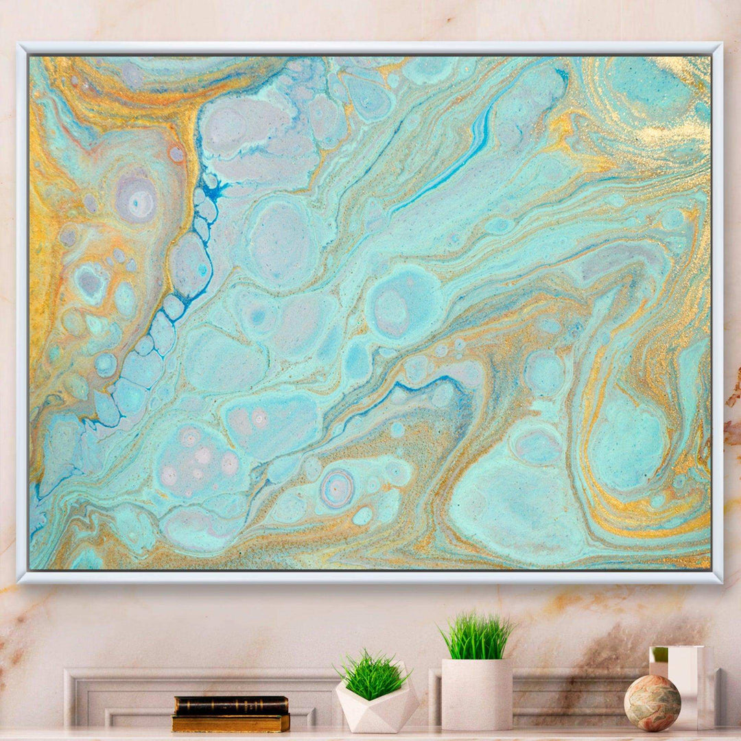Blue and Gold Marble Agate Ripples II - Wall Art Prints