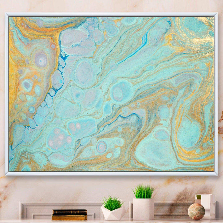 Blue and Gold Marble Agate Ripples II - Wall Art Prints