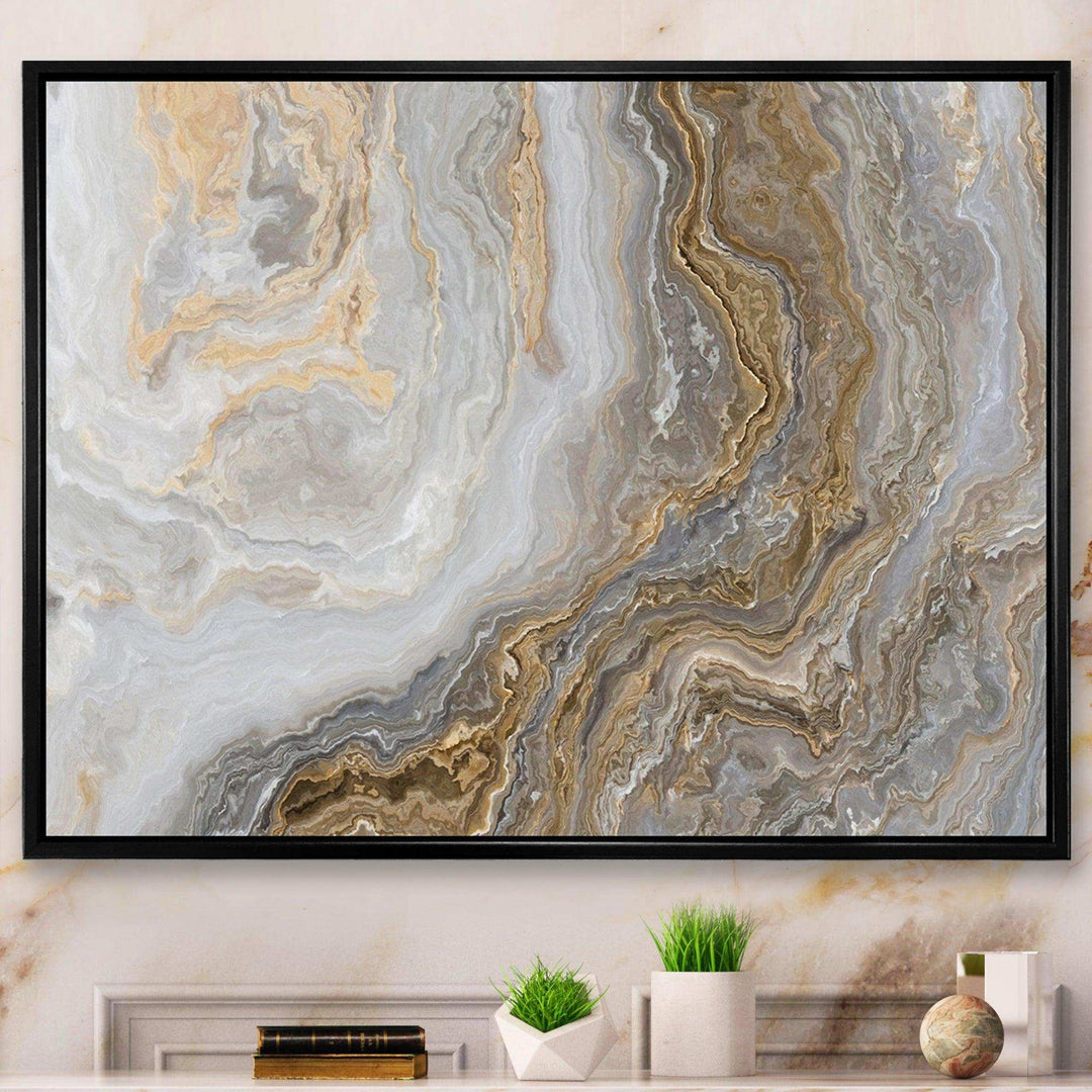 White Marble with Curley Grey and Gold Veins - Bedroom Wall Art