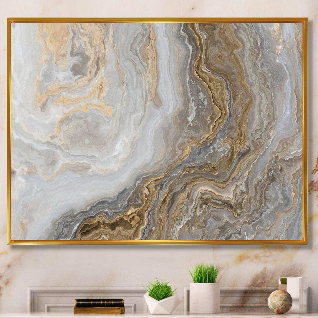White Marble with Curley Grey and Gold Veins - Bedroom Wall Art