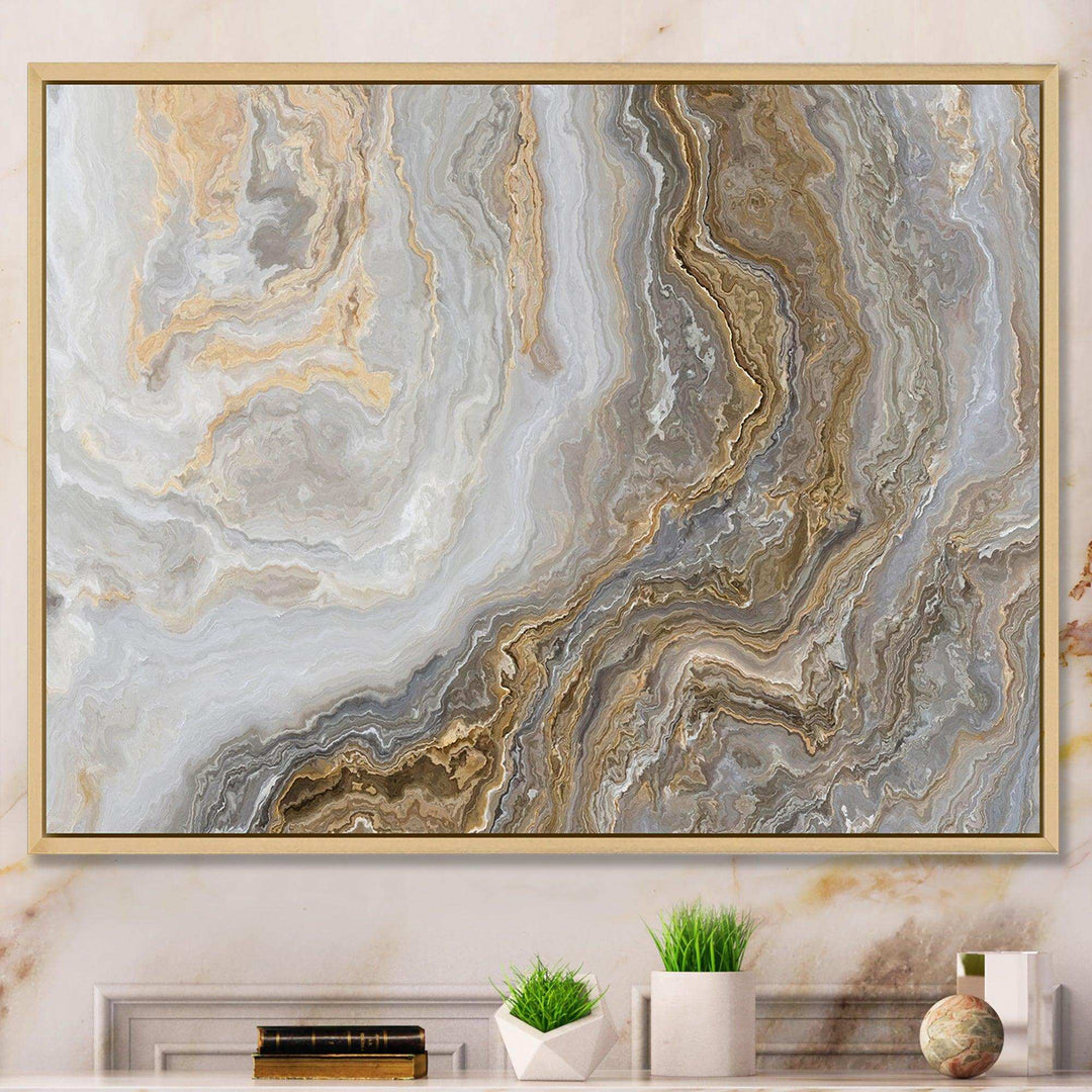 White Marble with Curley Grey and Gold Veins - Bedroom Wall Art