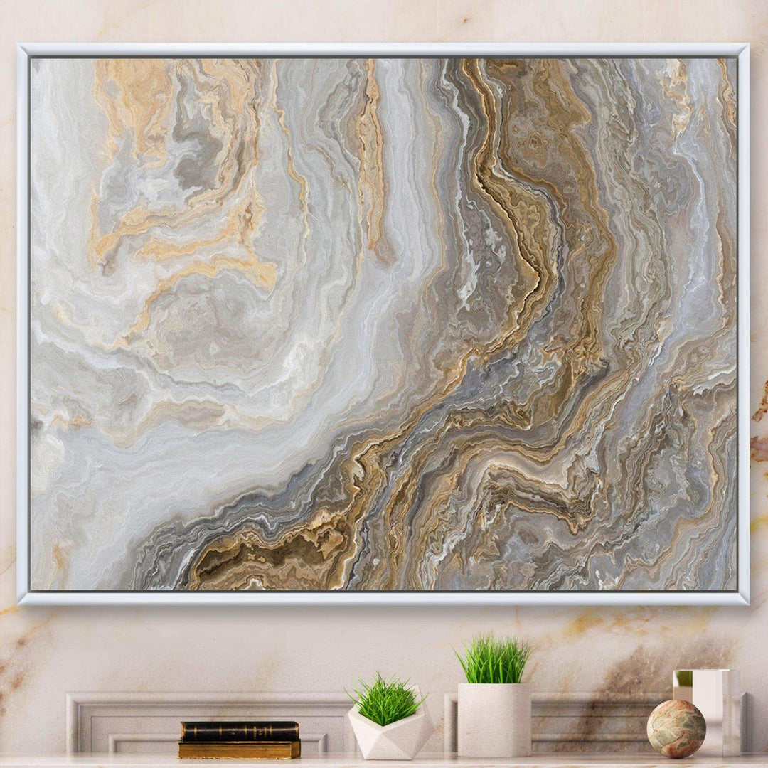 White Marble with Curley Grey and Gold Veins - Bedroom Wall Art
