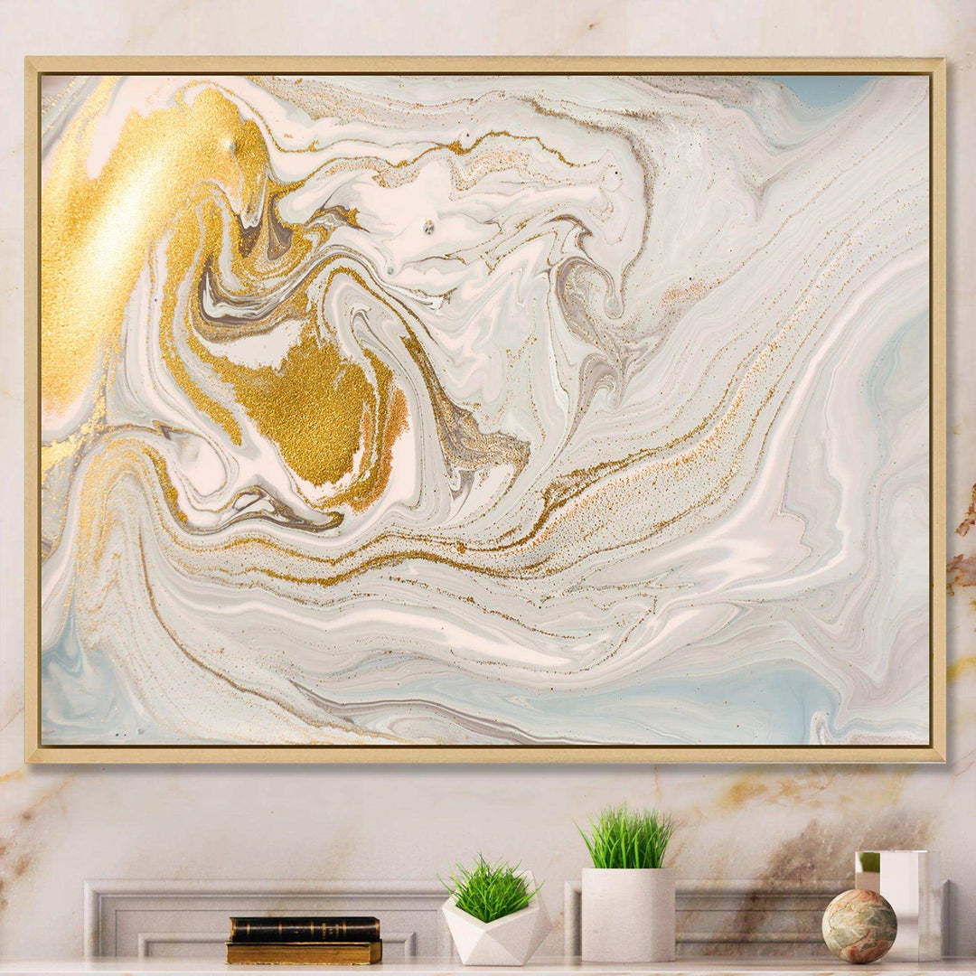 Pastel and Gold Glitter Marble - Canvas Wall Art