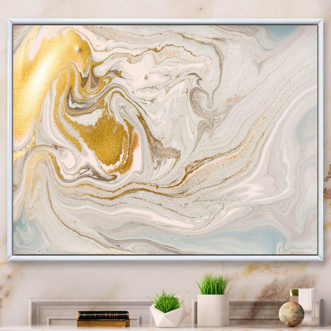 Pastel and Gold Glitter Marble - Canvas Wall Art