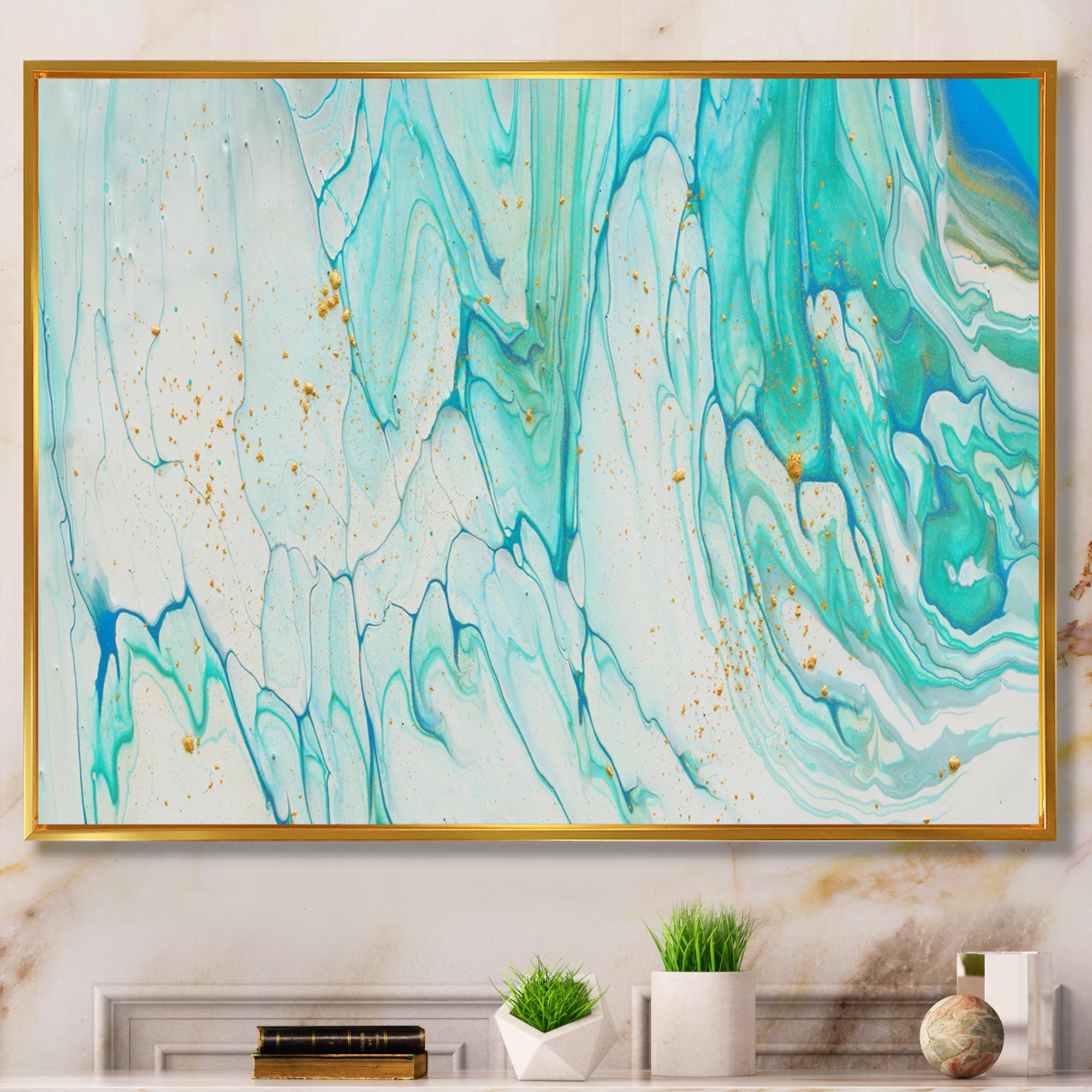 Blue Pastel White and Gold Marble