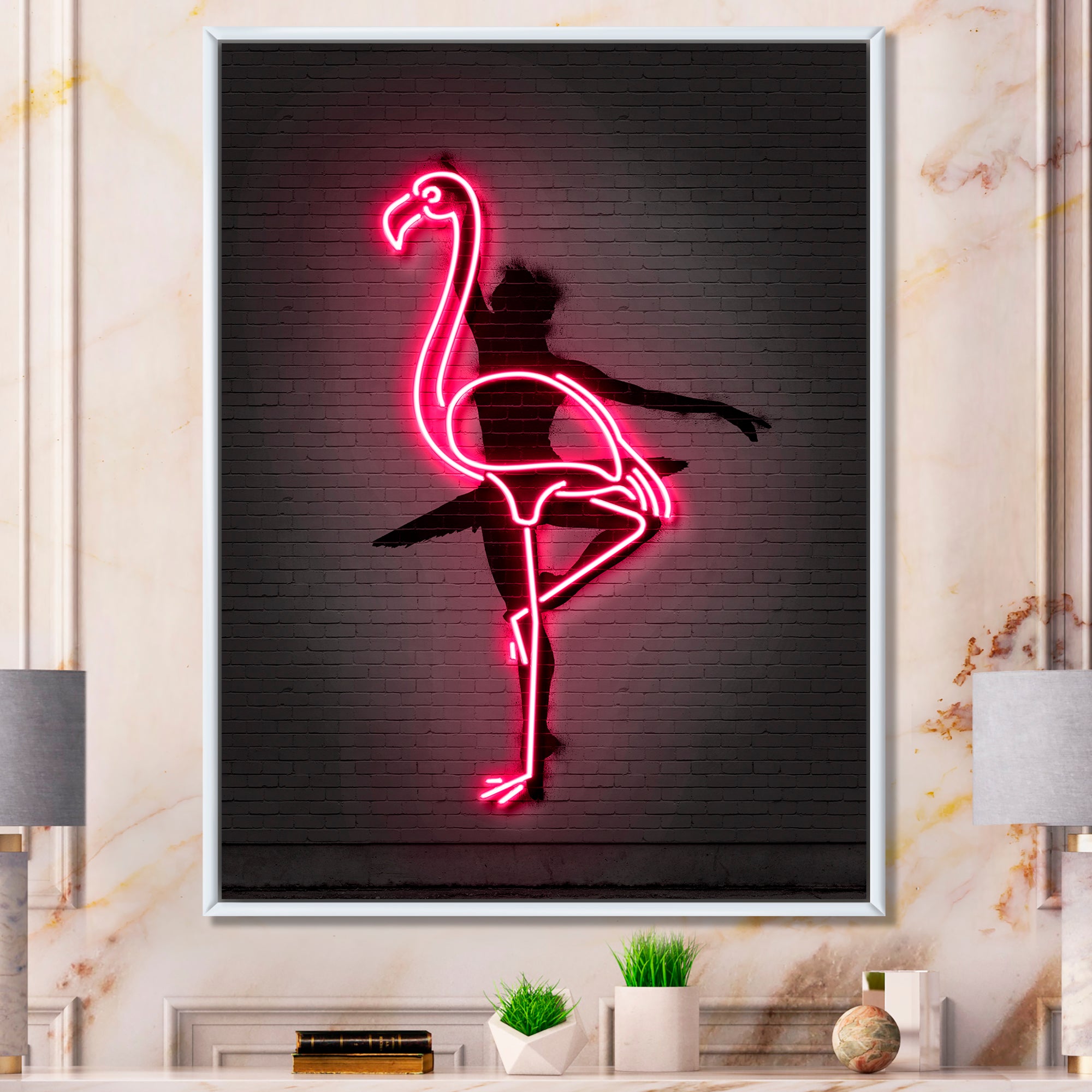 Neon Pink Flamingo and Ballerina