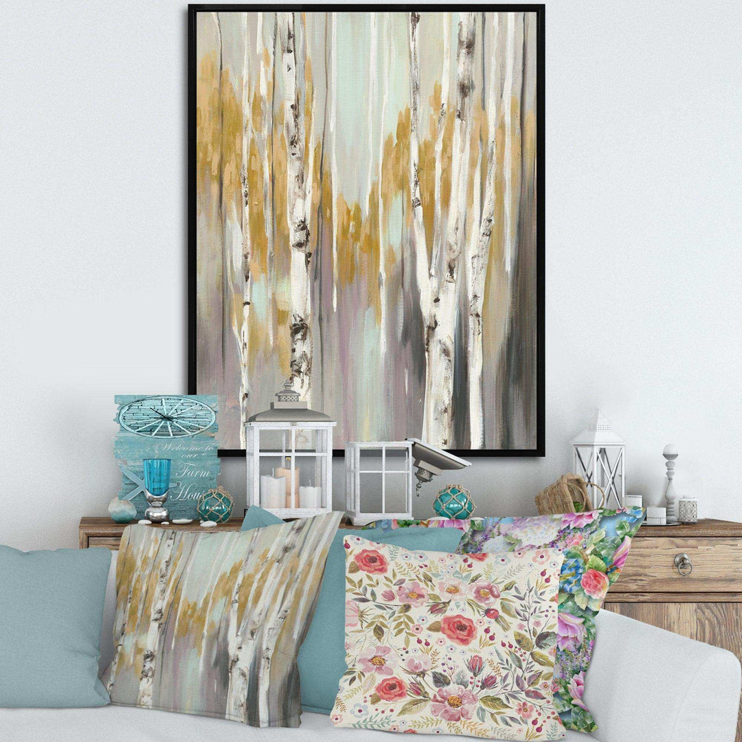 Silver and Yellow Birch Forest II - Farmhouse Bedroom Wall Art