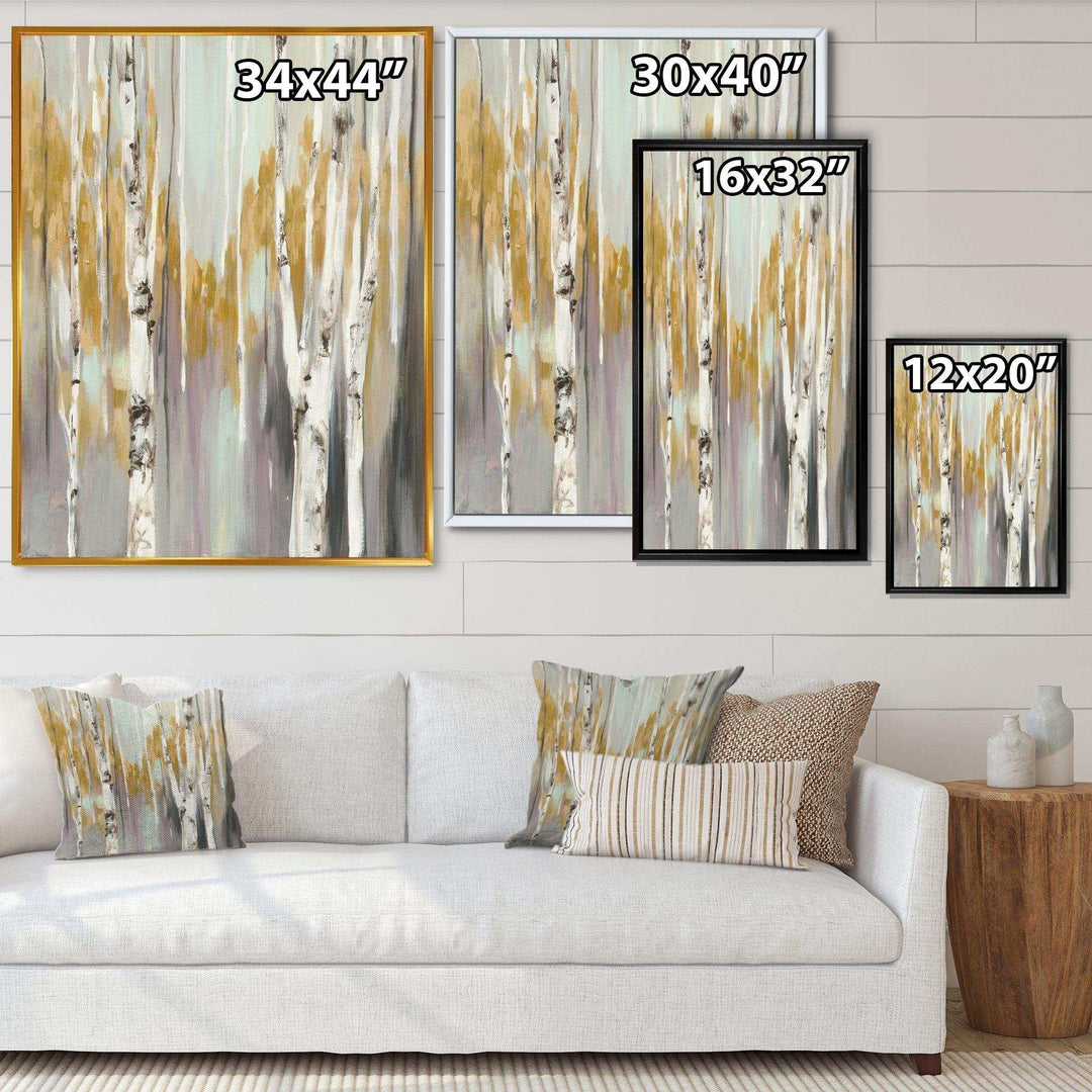 Silver and Yellow Birch Forest II - Farmhouse Bedroom Wall Art
