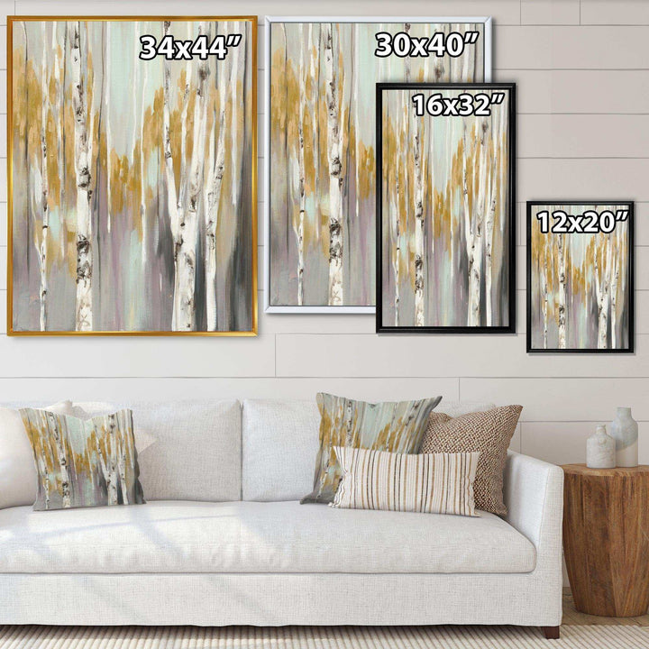 Silver and Yellow Birch Forest II - Farmhouse Bedroom Wall Art