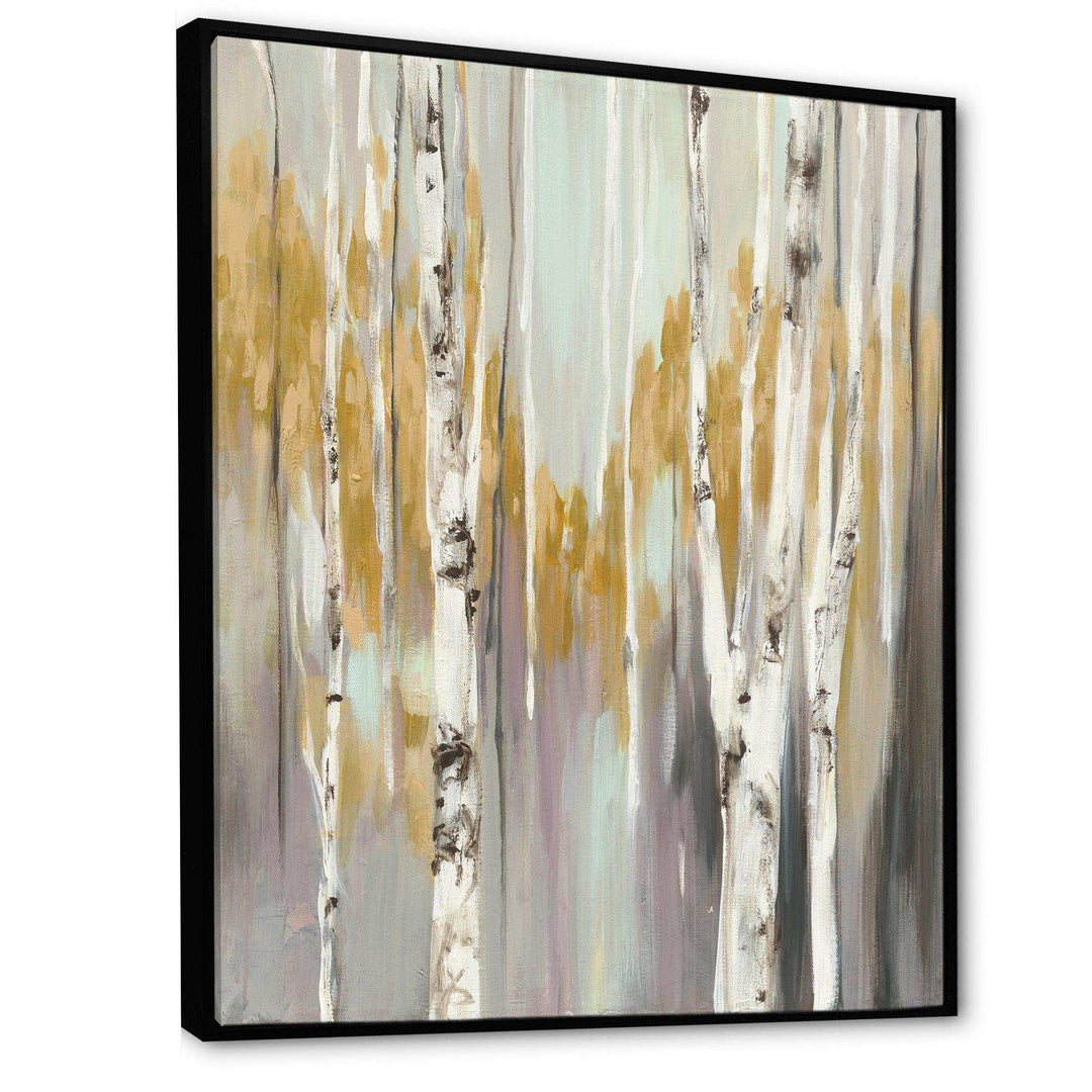Silver and Yellow Birch Forest II - Farmhouse Bedroom Wall Art