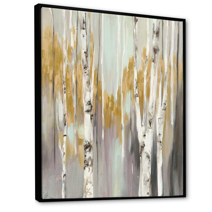 Silver and Yellow Birch Forest II - Farmhouse Bedroom Wall Art