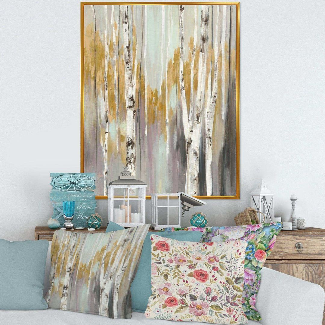 Silver and Yellow Birch Forest II - Farmhouse Bedroom Wall Art