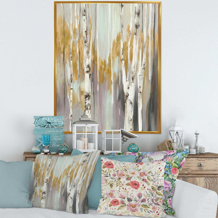 Silver and Yellow Birch Forest II - Farmhouse Bedroom Wall Art