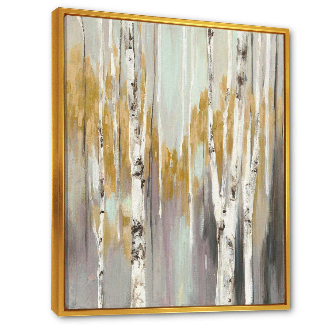 Silver and Yellow Birch Forest II - Farmhouse Bedroom Wall Art