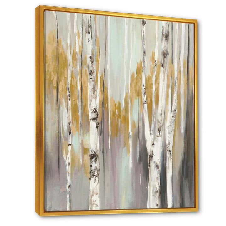 Silver and Yellow Birch Forest II - Farmhouse Bedroom Wall Art