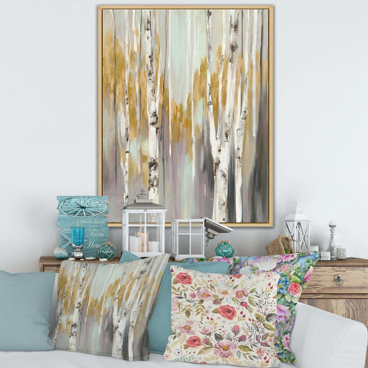 Silver and Yellow Birch Forest II - Farmhouse Bedroom Wall Art