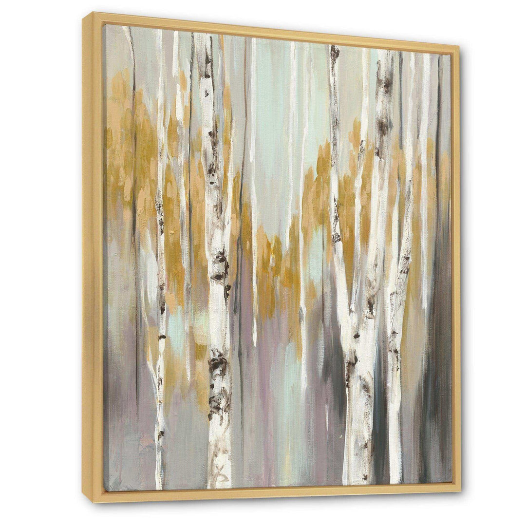 Silver and Yellow Birch Forest II - Farmhouse Bedroom Wall Art