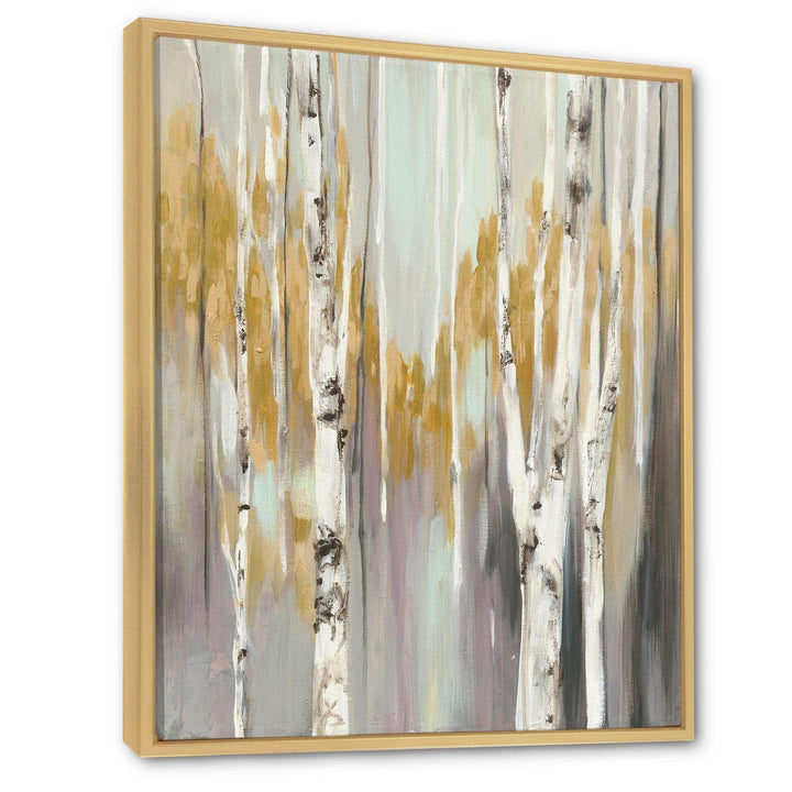 Silver and Yellow Birch Forest II - Farmhouse Bedroom Wall Art