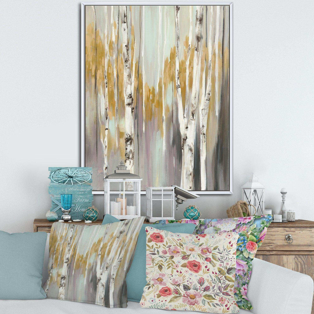 Silver and Yellow Birch Forest II - Farmhouse Bedroom Wall Art