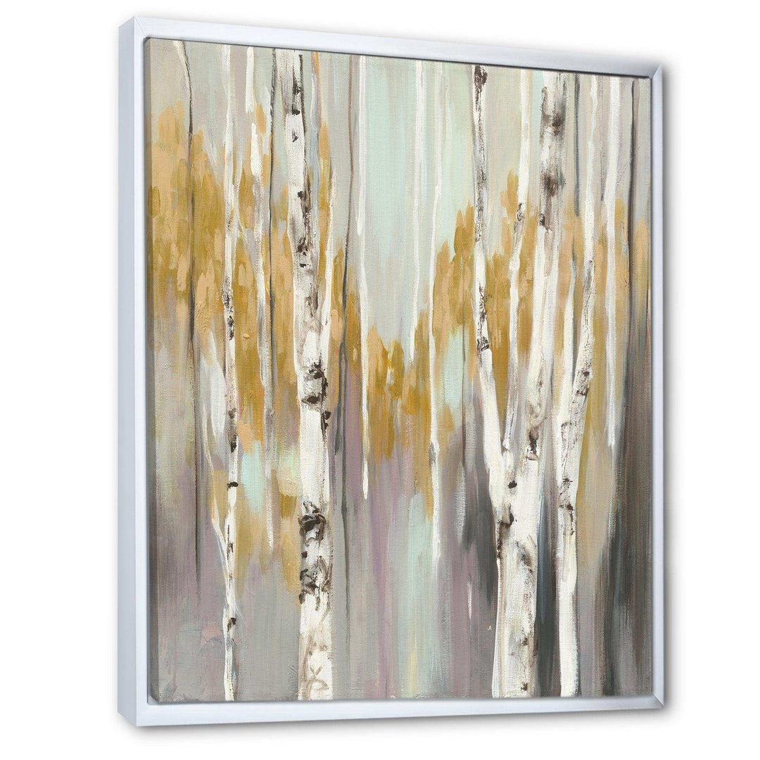 Silver and Yellow Birch Forest II - Farmhouse Bedroom Wall Art