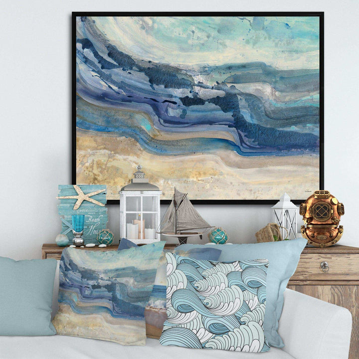 Coast Blue Sea Waves Watercolour - Nautical &amp; Coastal Canvas Wall Art